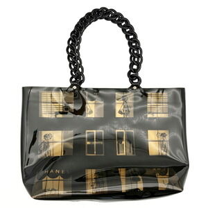 Chanel CHANEL Bag Windows Line Tote Black Clear Vinyl Chain Shoulder Coco Mark